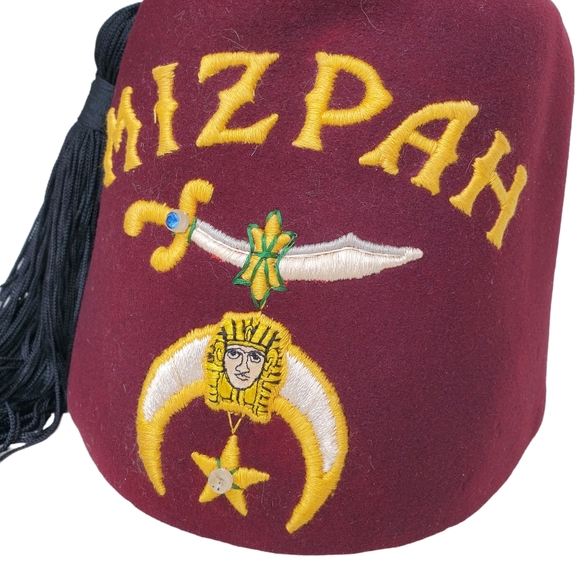 Vintage MIZPAH Masonic Temple Shriner Fez Hat Tassel Embroidered - Picture 2 of 7